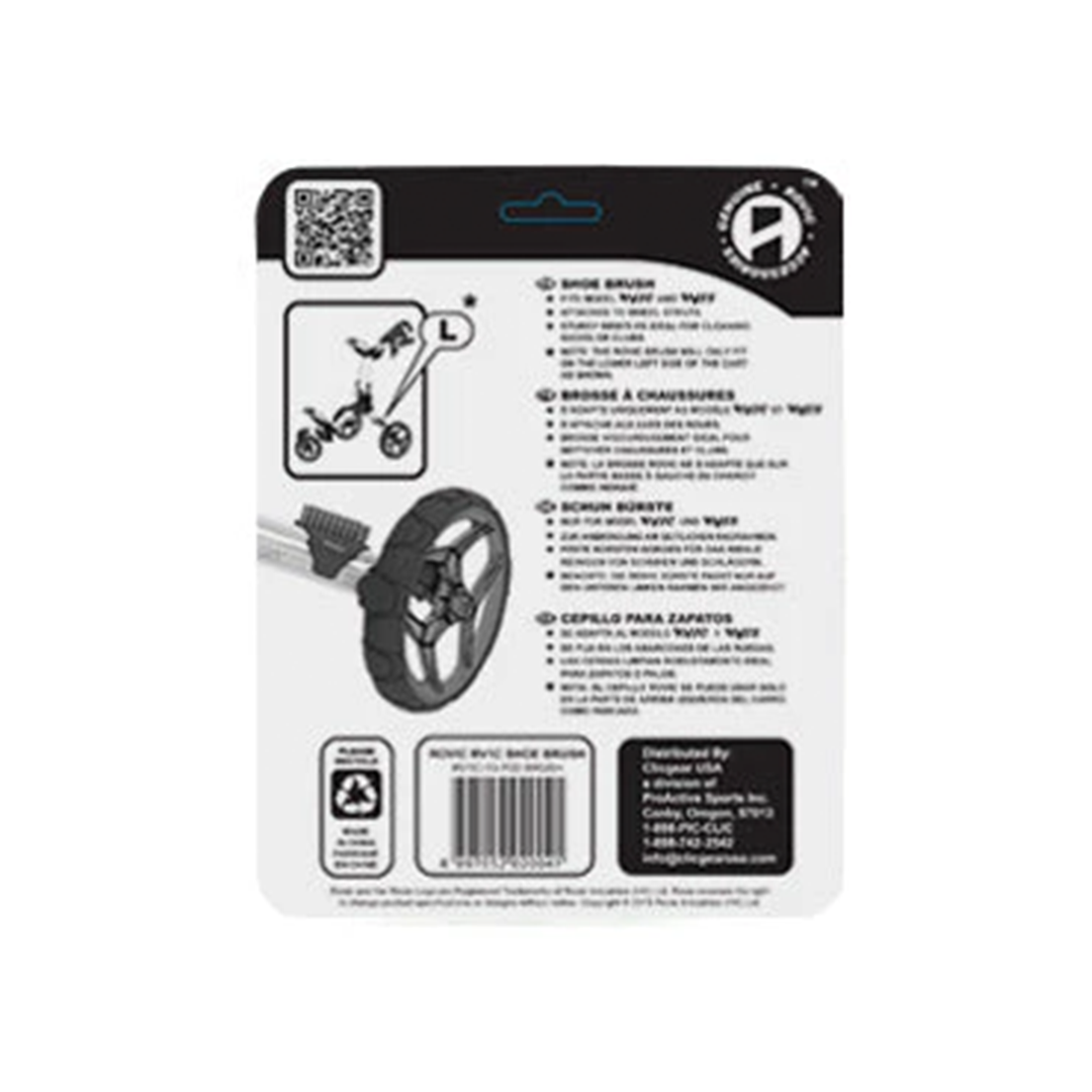 Back of Rovic shoe brush packaging on a white background