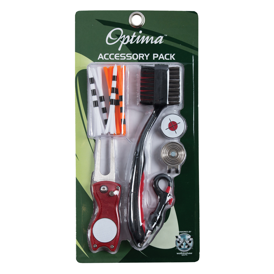 Optima accessory pack with tools on a green background
