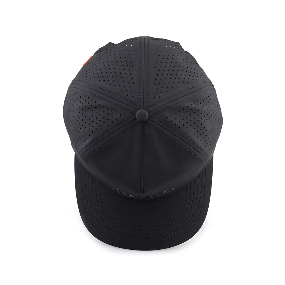 Black Ritual Hockey baseball cap with perforated design on a white background