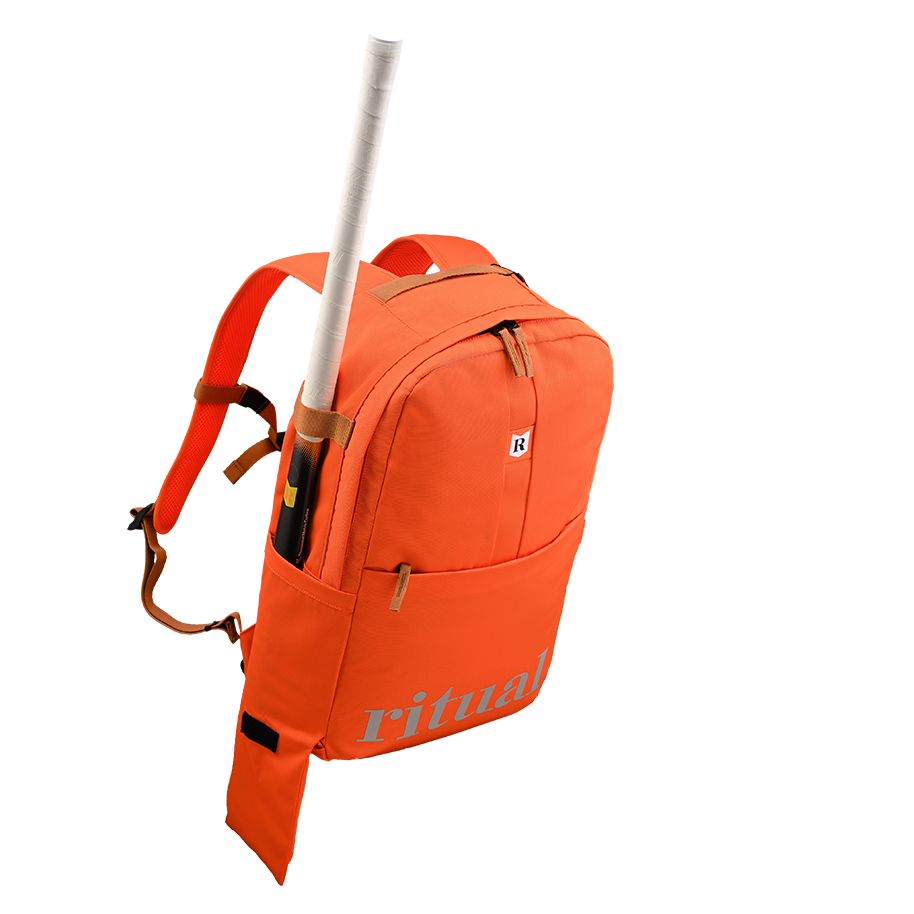 Ritual Covert hockey backpack with stick orange full view
