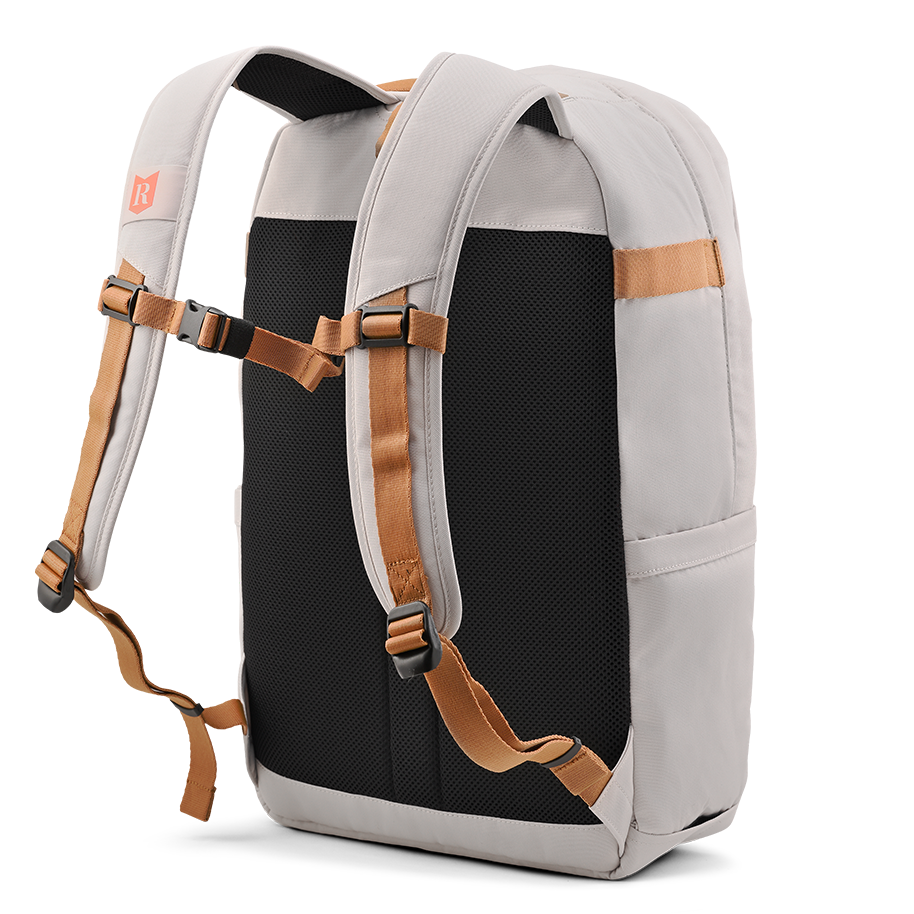 Ritual Covert hockey backpack white with brown straps, back view