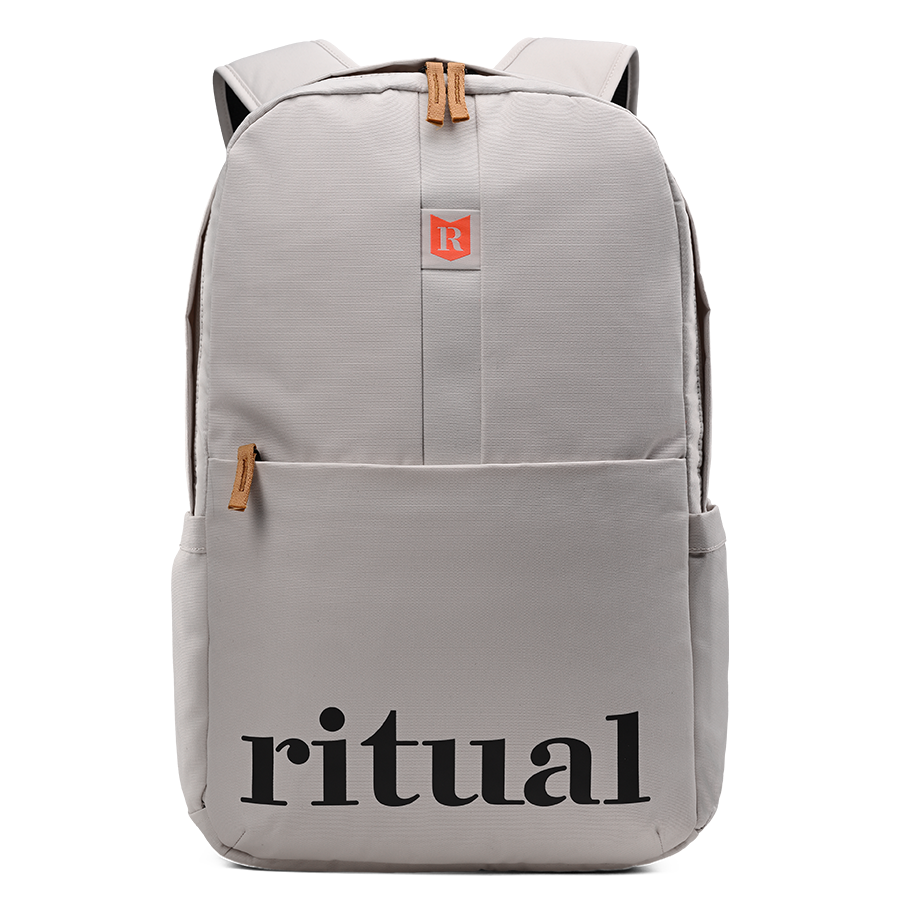 Ritual Covert hockey backpack white with logo and branding, full front view