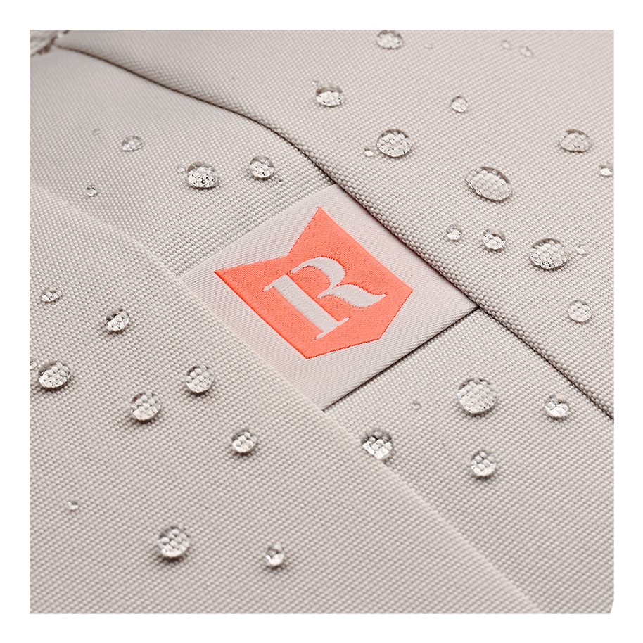 Ritual Covert hockey backpack white with a logo in the center, closeup view