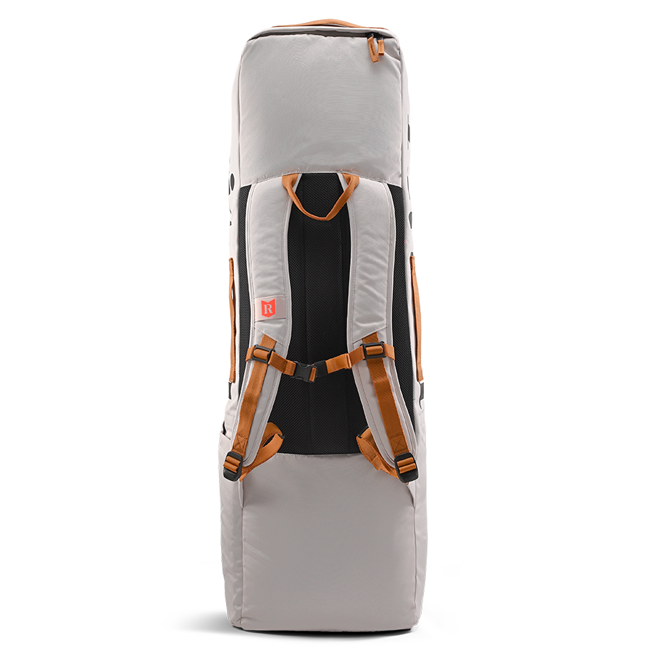 Ritual Mission combo hockey bag white with orange straps, full back view