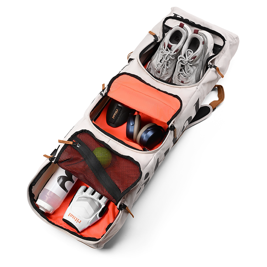 Ritual Mission combo hockey bag white with organized compartments, interior storage view 
