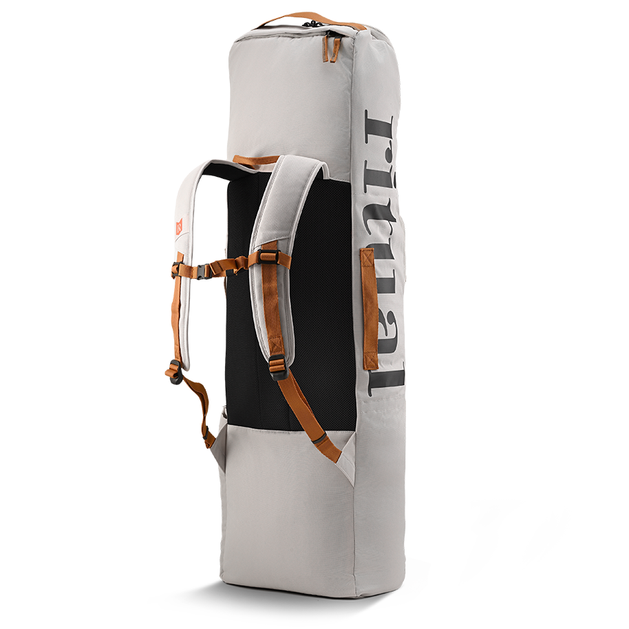 Ritual Mission combo hockey bag white with brown straps, back and left side view