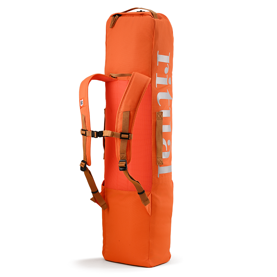 Ritual Hockey orange tactic stick bag with back straps, back and left-side view