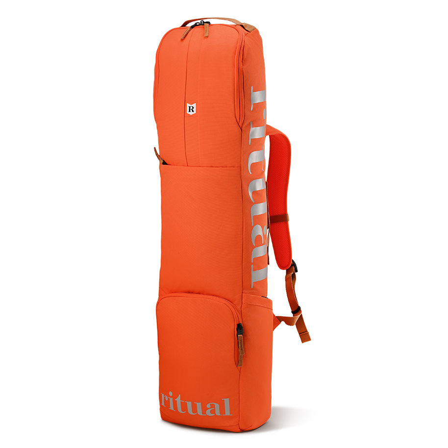 Ritual Hockey orange tactic stick bag with strap, front and right-side view