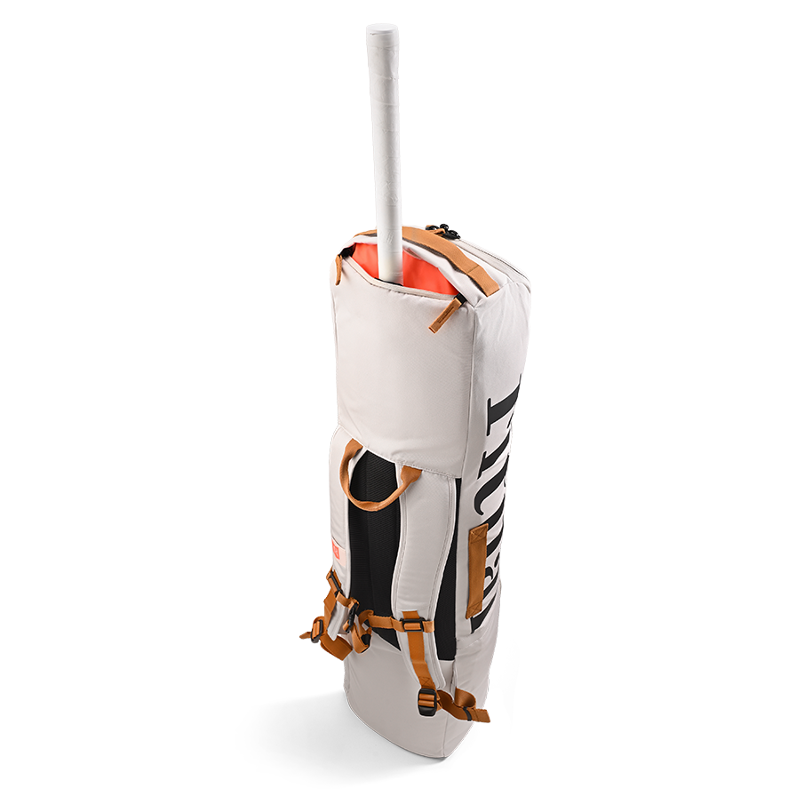 White Ritual field hockey bag with black and orange accents on a white background