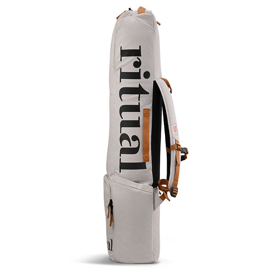 Ritual Tactic combo hockey bag white with branding and strap, right side view
