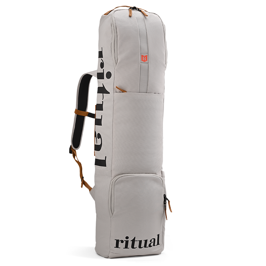  Ritual Tactic combo hockey bag white with branding and straps, front and left side view