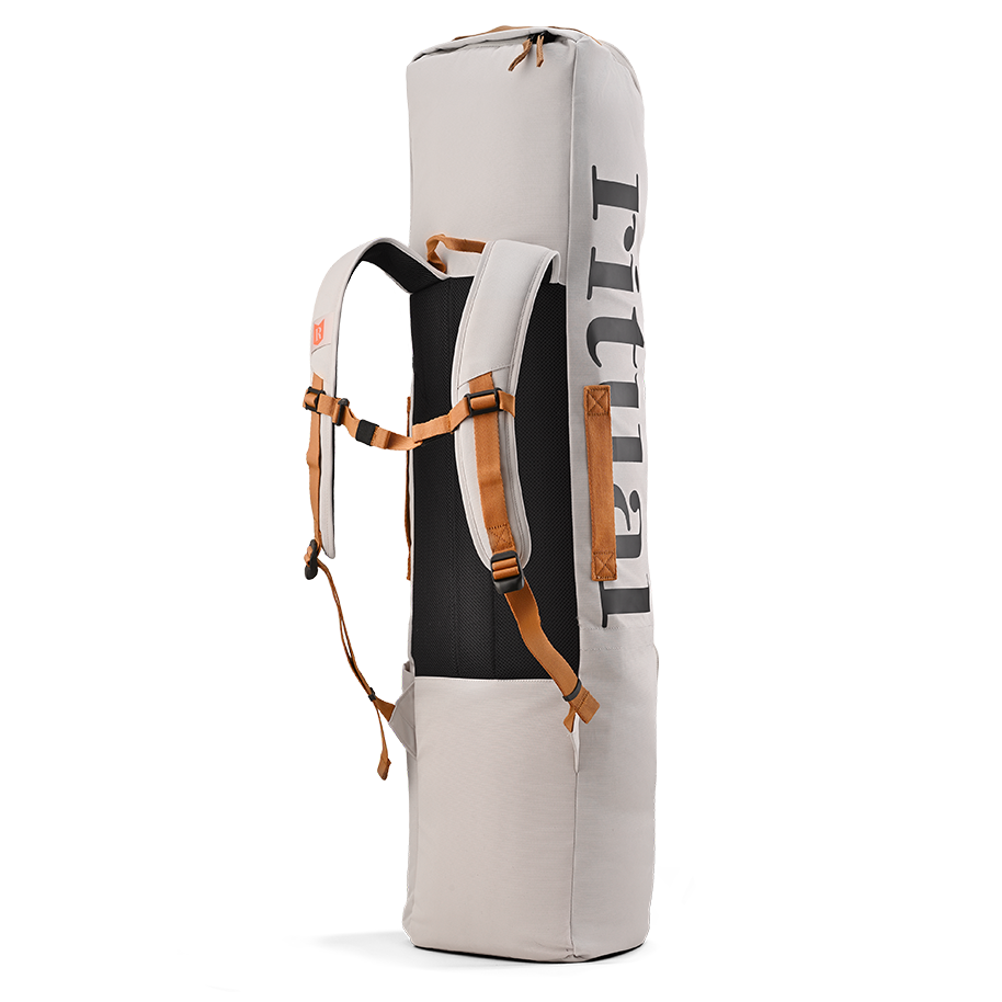 Ritual Tactic combo hockey bag white with brown straps, back and left side view