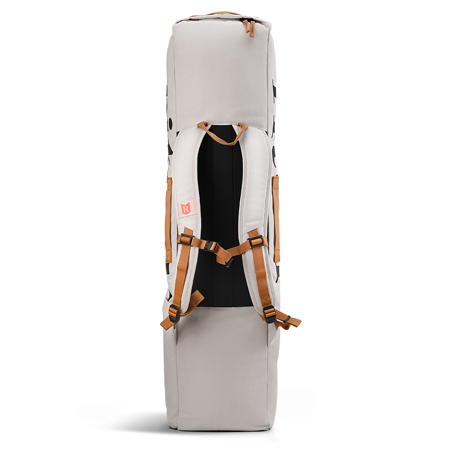 Ritual Tactic combo hockey bag white with brown straps, full back view